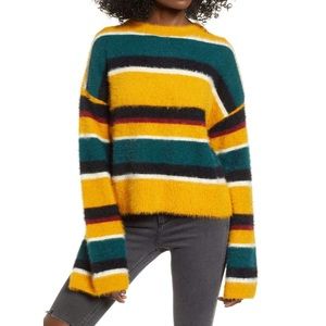 Woven Heart Bell Sleeve Eyelash Chenille Sweater